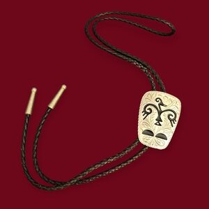 Vtg Southwestern Navajo Style Thunderbird Braided Black Bolo Tie